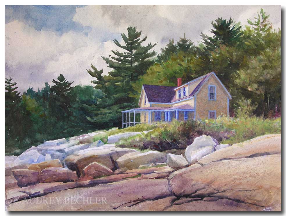 Cottage on the Cove, Acrylic, Audrey Bechler Eugene, ME