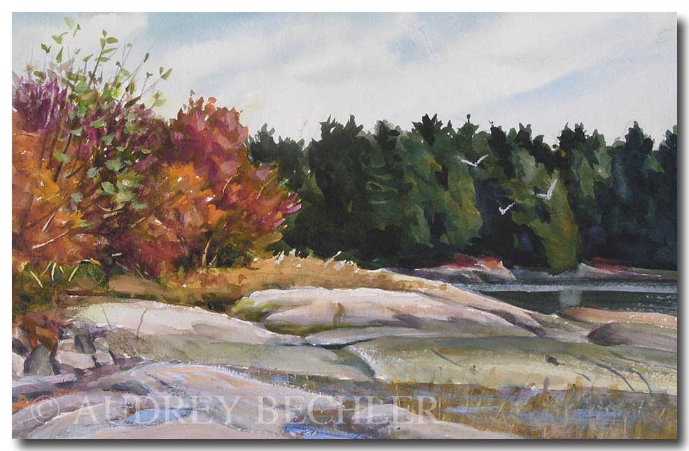 Fall Day at the Cove, Acrylic, Audrey Bechler Eugene, ME