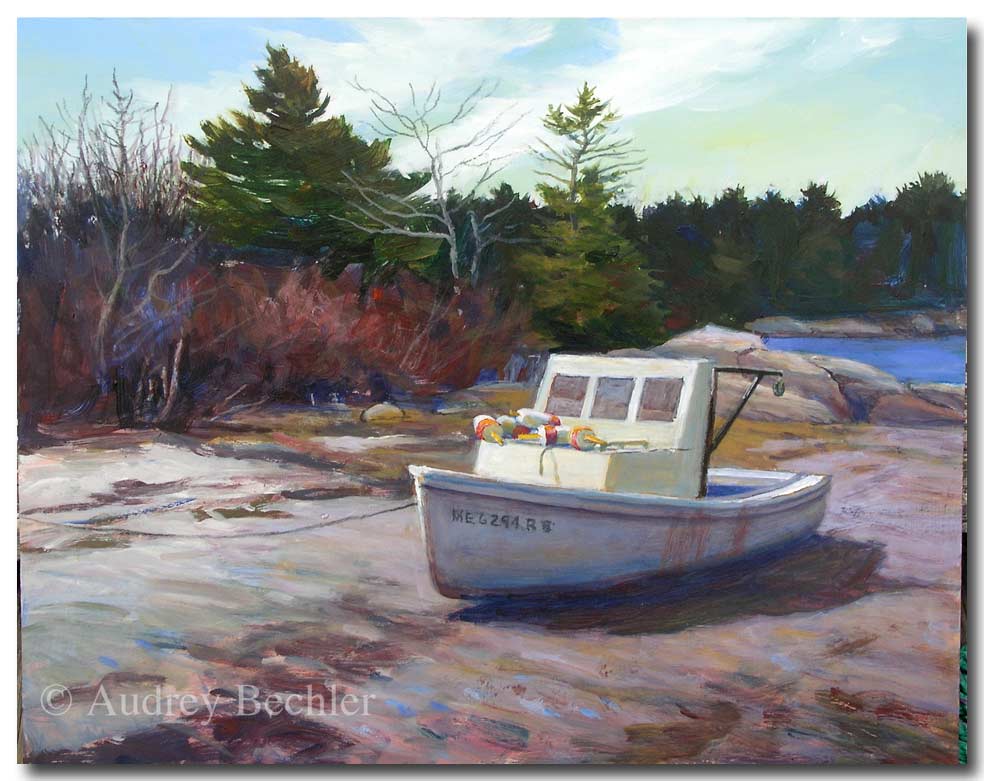 Beached Lobster Boat   , Acrylic, Audrey Bechler Eugene, ME