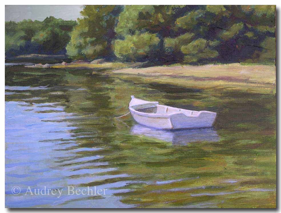 Boat and Reflections , Acrylic, Audrey Bechler Eugene, ME