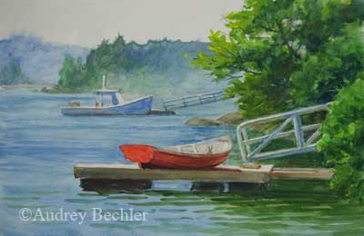 #639 'Red Boat on Dock' by Audrey Bechler Eugene, OR