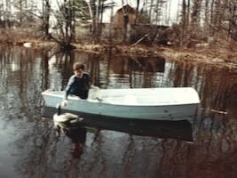 Douglas Bechler Floating his Canada Goose Decoy 1985